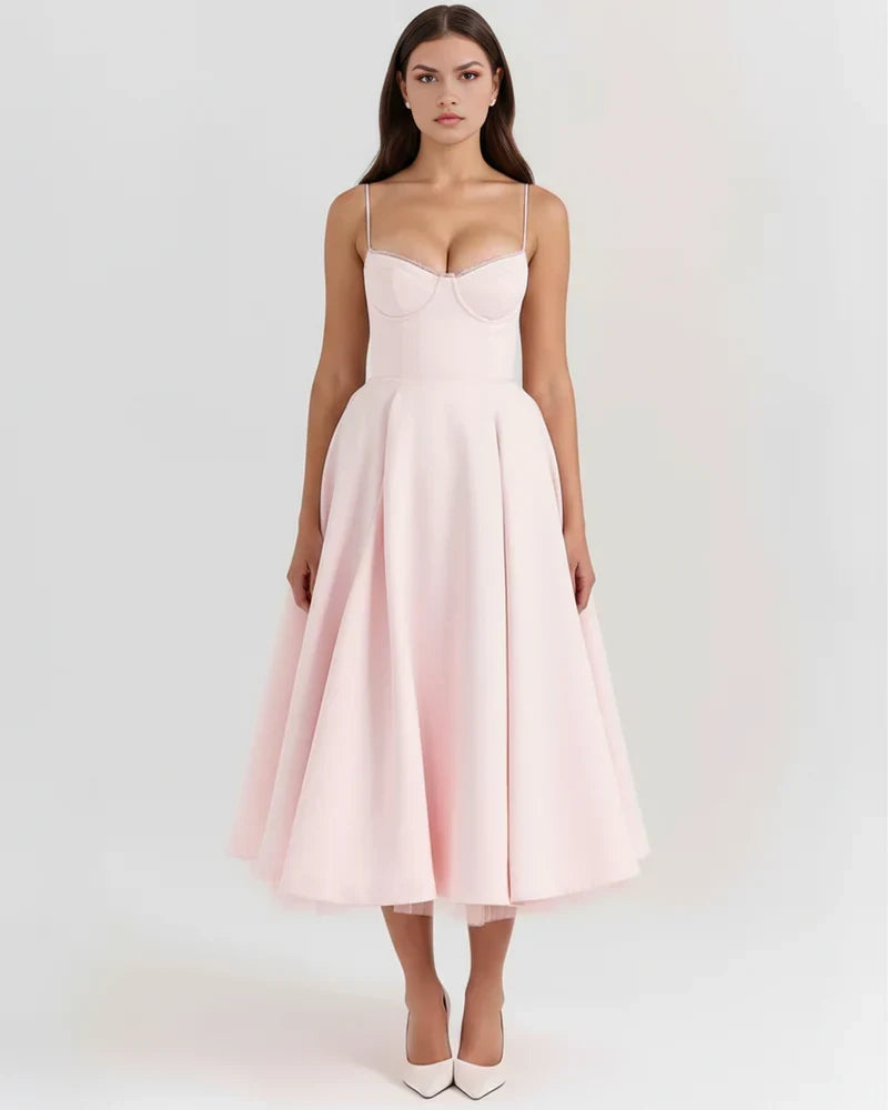 Adeline | Corset Bodice Tulle Midi Dress