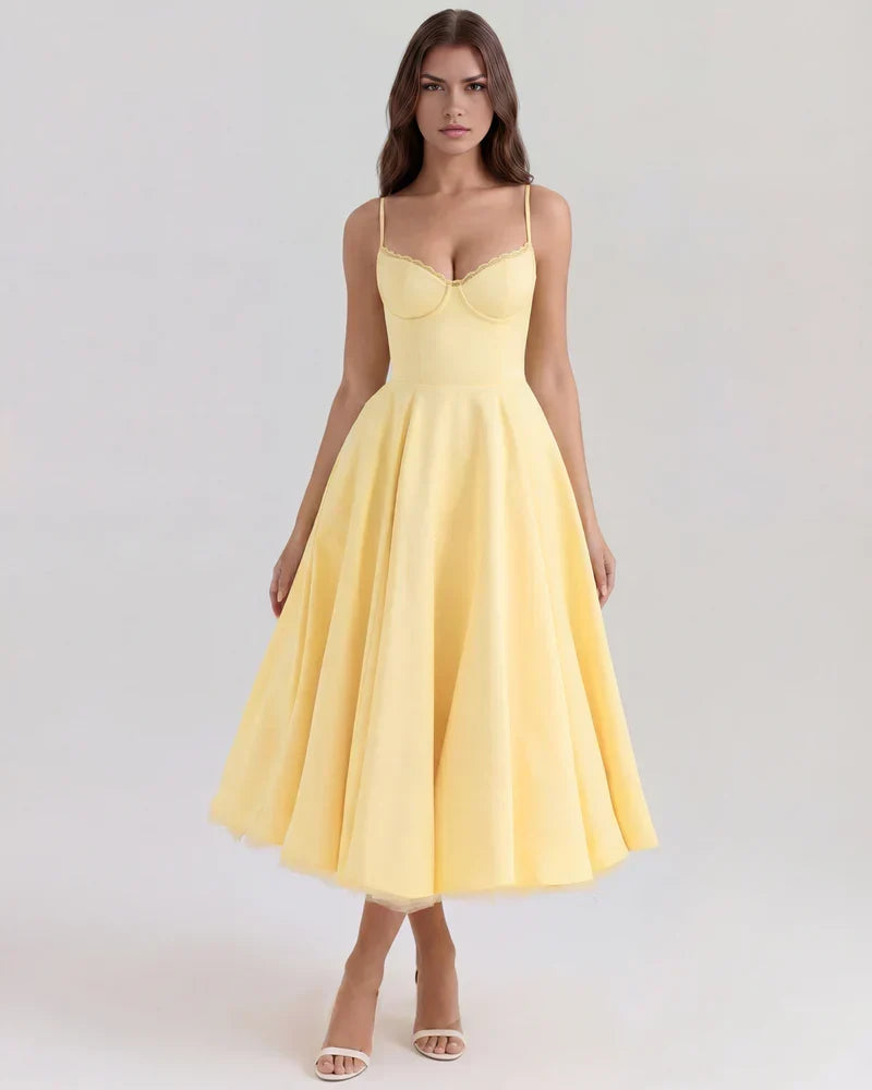 Adeline | Corset Bodice Tulle Midi Dress