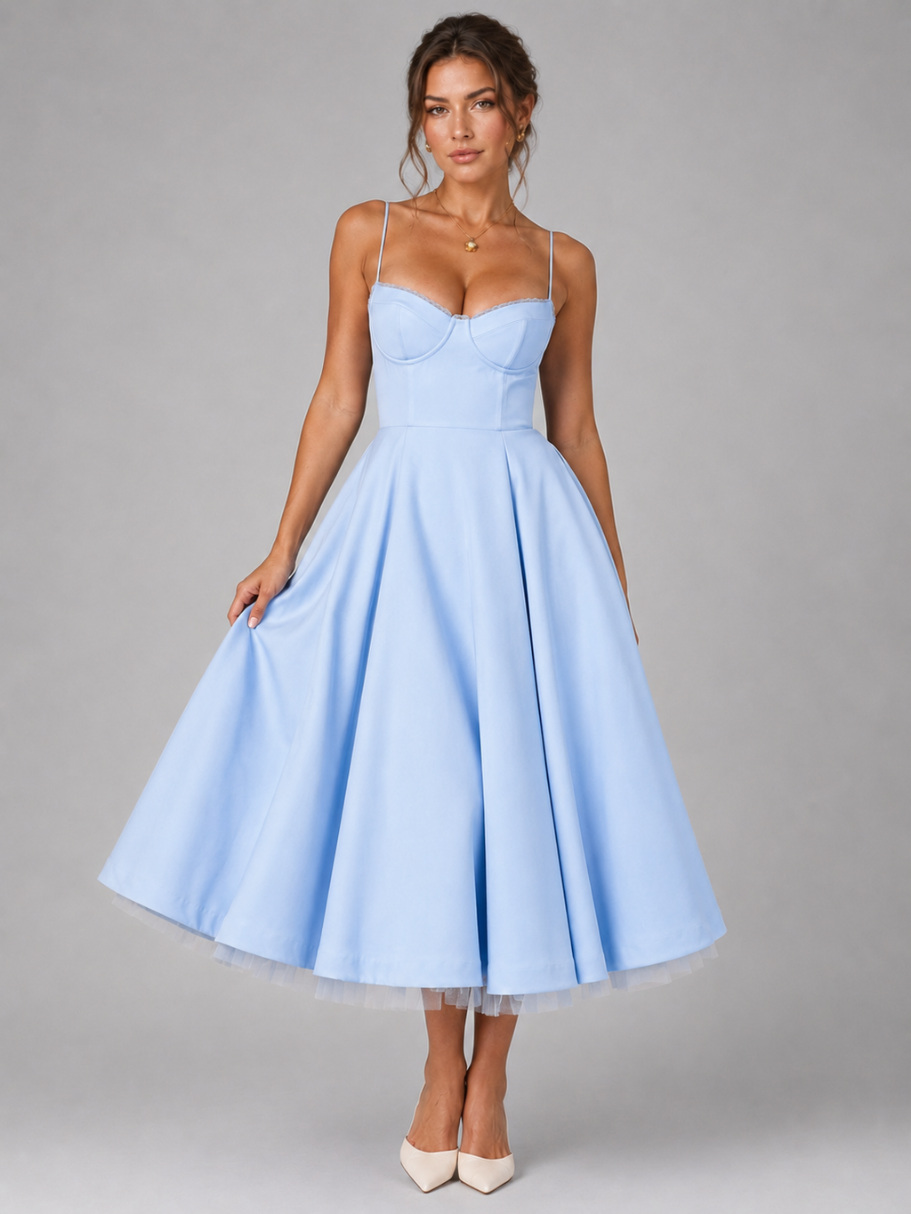 Micaela | Corset Full Skirt Midi Dress