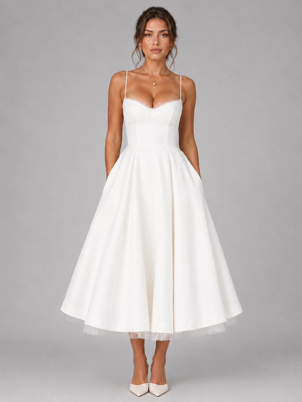 Micaela | Corset Full Skirt Midi Dress