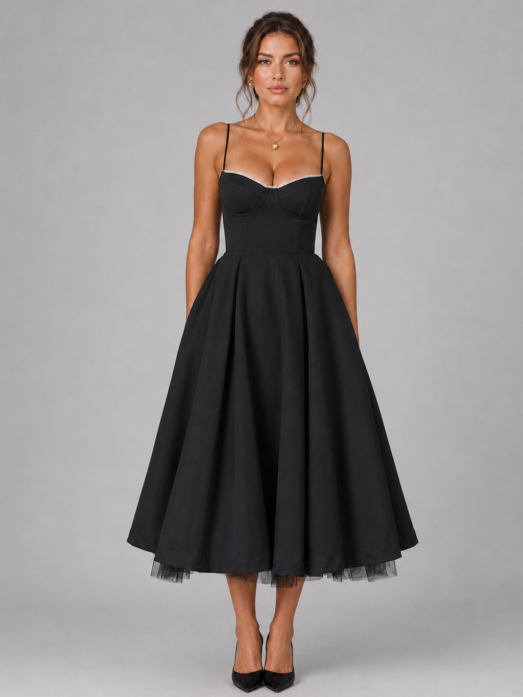 Micaela | Corset Full Skirt Midi Dress