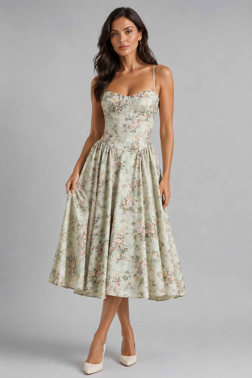 Valeria | Floral Corset Midi Dress