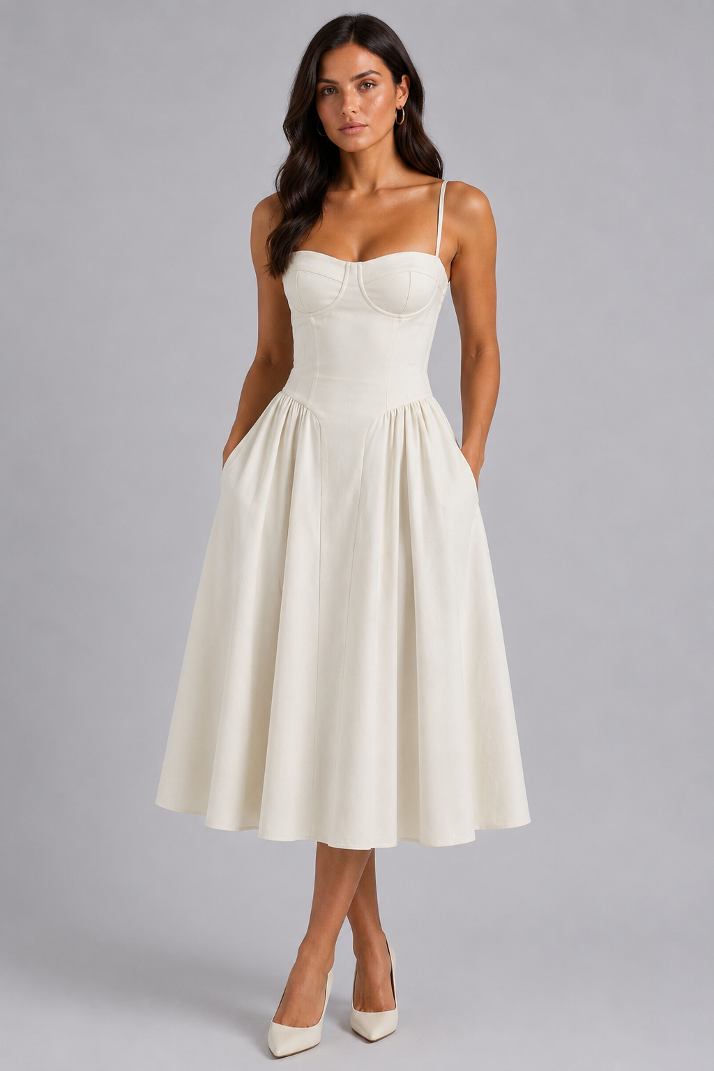 Kira | Floral Corset Sweetheart Midi Dress
