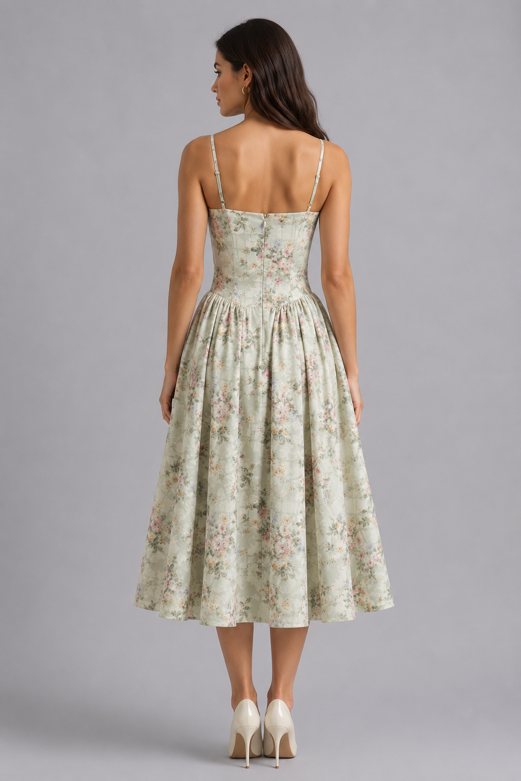 Kira | Floral Corset Sweetheart Midi Dress