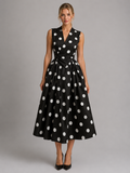 Dahlia | Sleeveless V-Neck Polka Dot Midi Dress
