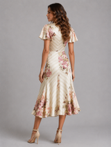 Edda | Ruched Waist Floral Satin Feel Midi Dress