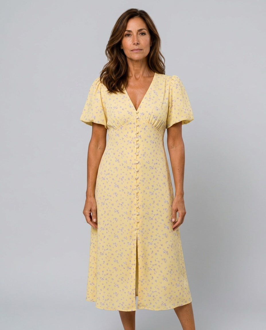 Fern | Floral Print V-Neck Midi Dress