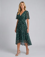 Hazel | Flutter Sleeve Gathered Waist Floral Midi Dress
