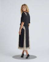 Florencia | V-Neck Contrast Lace Panel Midi Dress