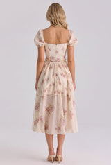 Sabine | Floral Print Puff Sleeve Midi Dress