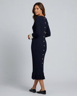Marlowe | Two-Tone Ruffle Long Sleeve Midi Dress