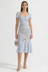 Sienna | Short Sleeve Lace Belted Midi Dress