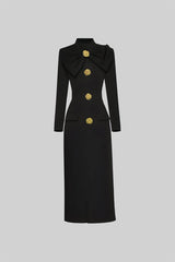 Lena | Bow-Collar Long-Sleeve Midi Dress