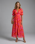 Paloma | Floral V-Neck Puff Sleeve Midi Dress