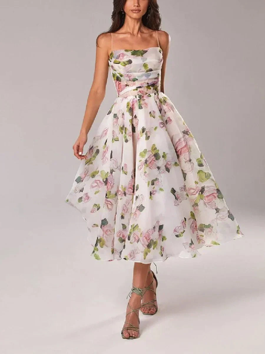 Rosalie | Ruched Floral A-Line Midi Dress