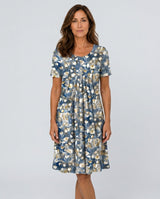 Beatrix | Pleated Floral Short Sleeve Midi Dress