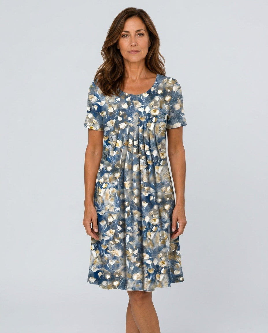 Beatrix | Pleated Floral Short Sleeve Midi Dress
