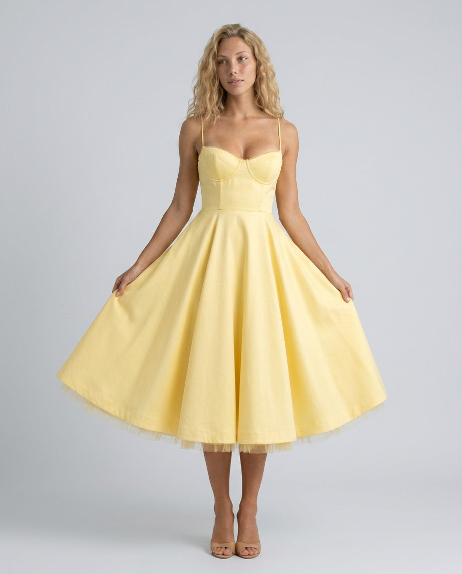 Gemma | Corset Full-Skirt Midi Dress