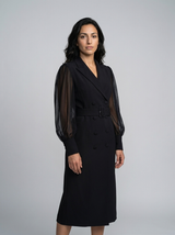 Korean chic Double Breasted Lantern Sleeve Belt Blazer Dress Fashion Elegant Waist Dresses Women Spring Summer