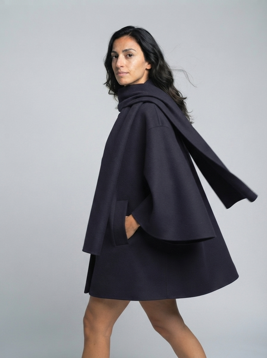 Wool blend scarf short coat