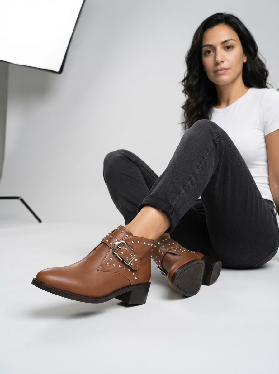 Studded Buckle Chelsea Boots