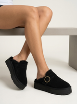 Women Thicken Plush Fur Slippers Winter Slip on Chunky Platform Loafers Mules Woman Thick Bottom Cotton Slippers Flip Flops
