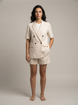 Style Linen Short Sleeve Blazer Jacket for Women