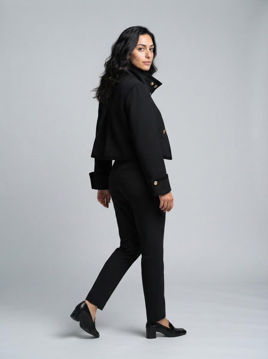 Style Fashionable Casual Gold-Buttoned Short Blazer Jacket for Women