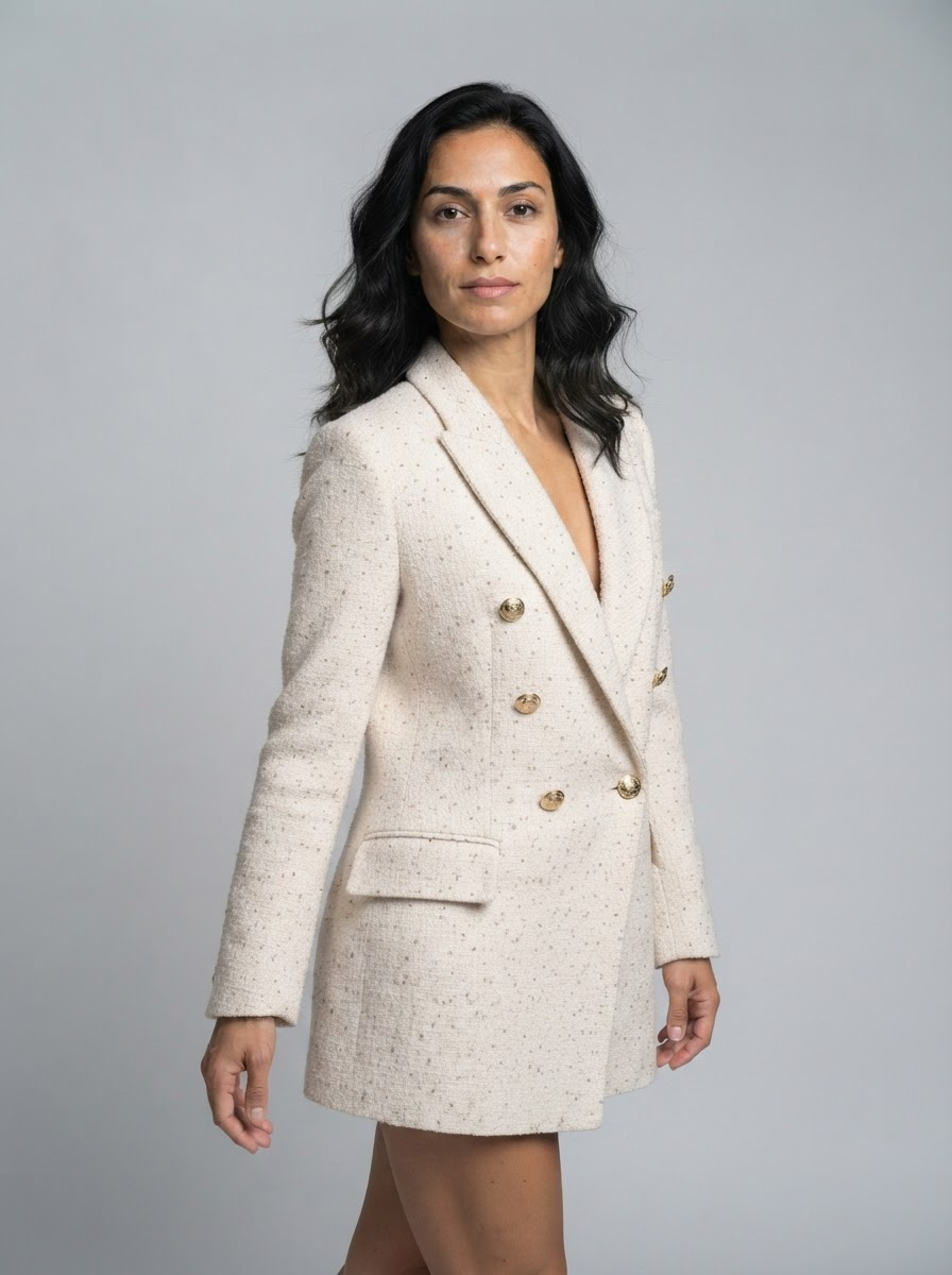 Chic Tweed Blazer for Women Fall Fashion Casual Jacket with Pockets