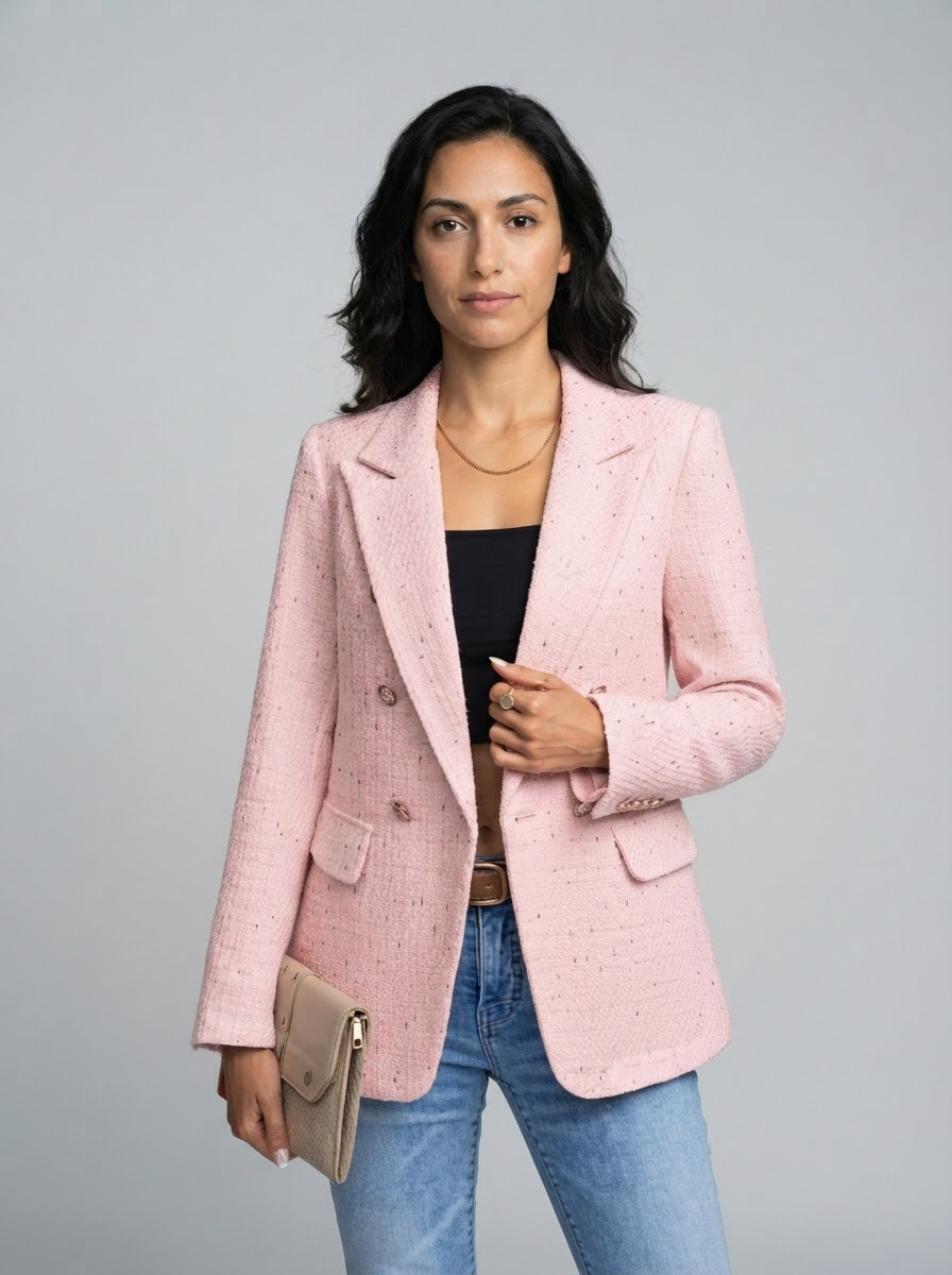 Chic Tweed Blazer for Women Fall Fashion Casual Jacket with Pockets