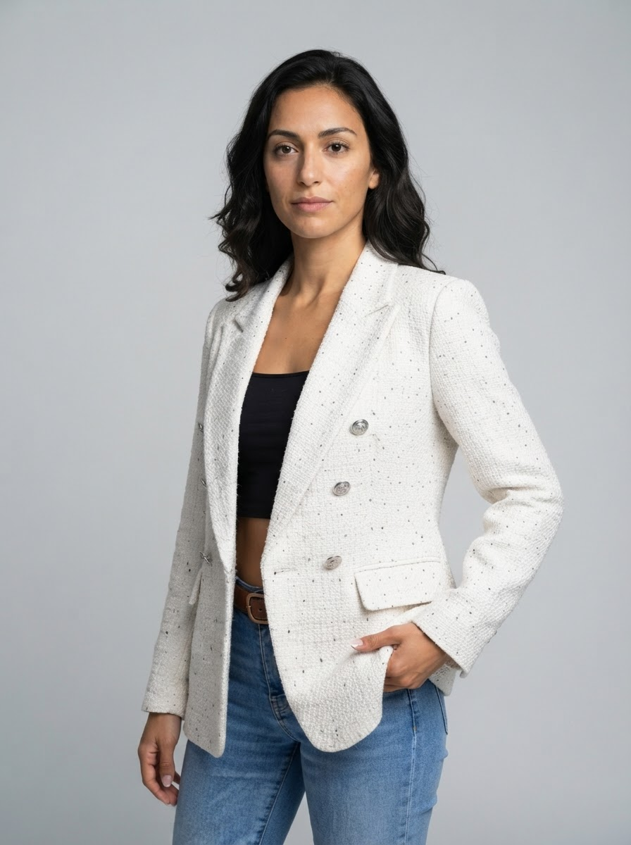 Chic Tweed Blazer for Women Fall Fashion Casual Jacket with Pockets