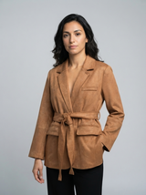 Cassia Milano | Belted Suede-Touch Blazer Coat For Women