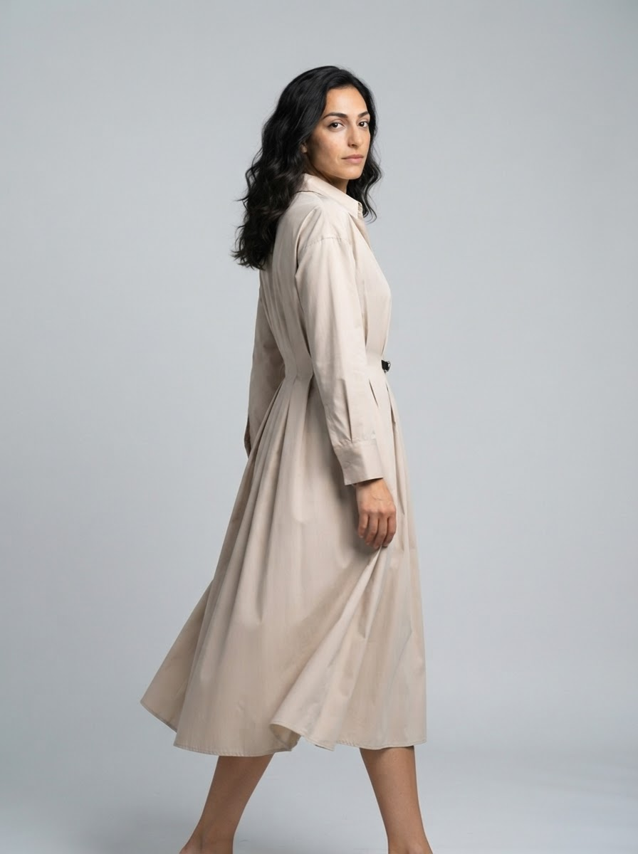 Belted Collared Shirt Dress for Women