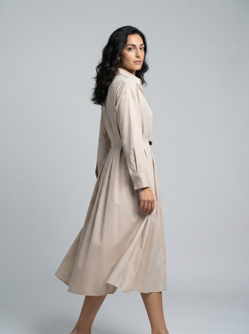 Belted Collared Shirt Dress for Women