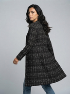 Plaid Open Front Long Sleeve Blazer