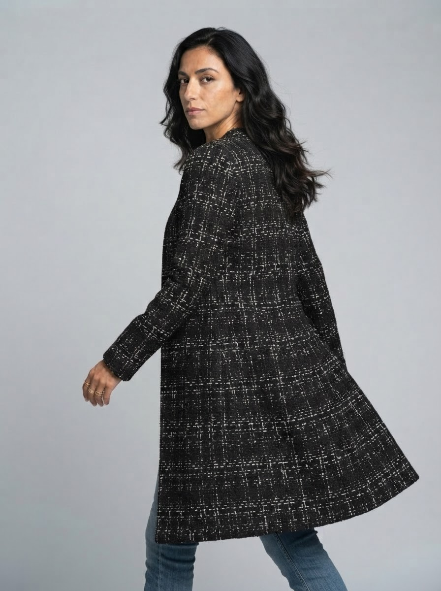 Plaid Open Front Long Sleeve Blazer