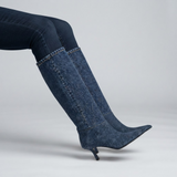 Women Slim High Heel Luxury Knee High Boots Fashion Comfortable Round Toe Stiletto Long Boots