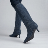 Women Slim High Heel Luxury Knee High Boots Fashion Comfortable Round Toe Stiletto Long Boots