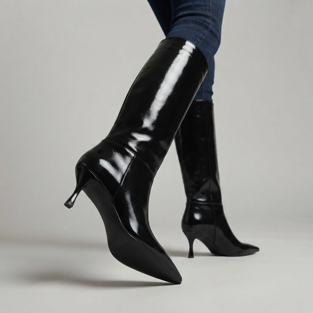 Women Slim High Heel Luxury Knee High Boots Fashion Comfortable Round Toe Stiletto Long Boots