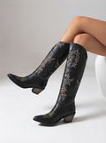 Western Cowboy Boots For Women High Heels Over the Knee Boots Ladies Pointed Toe Chunky Heel Cowgirl Boots