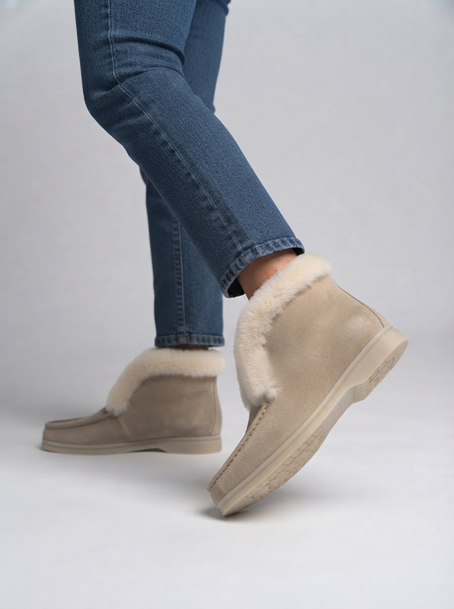 Ankle boots cow-suede-leather boots natural-fur Warm winter boots Slip-on snow boots for women