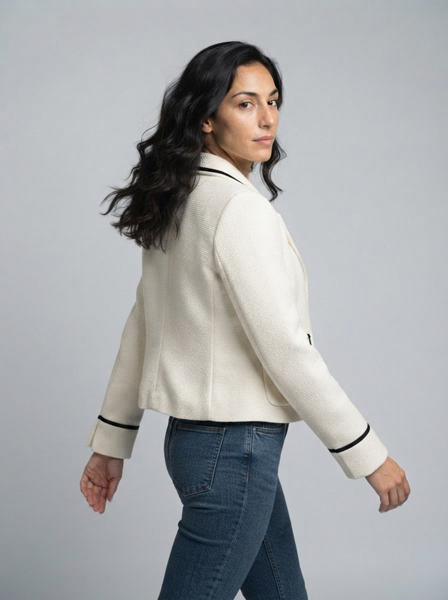 Classic Color-Blocking Tweed Chanel-Style Blazer Jacket for Women