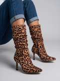 Leopard Print High-Heeled Boots Square Head Thin Heel Boots For Women New Style Autumn And Winter High-Heeled Boots Knee Boots