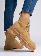 New Chunky Heel Thick Sole Riding Boots Cow Suede Comfort Lace Up Ankle Boots Autumn Women Handsome Punk Style Short Boot Unisex