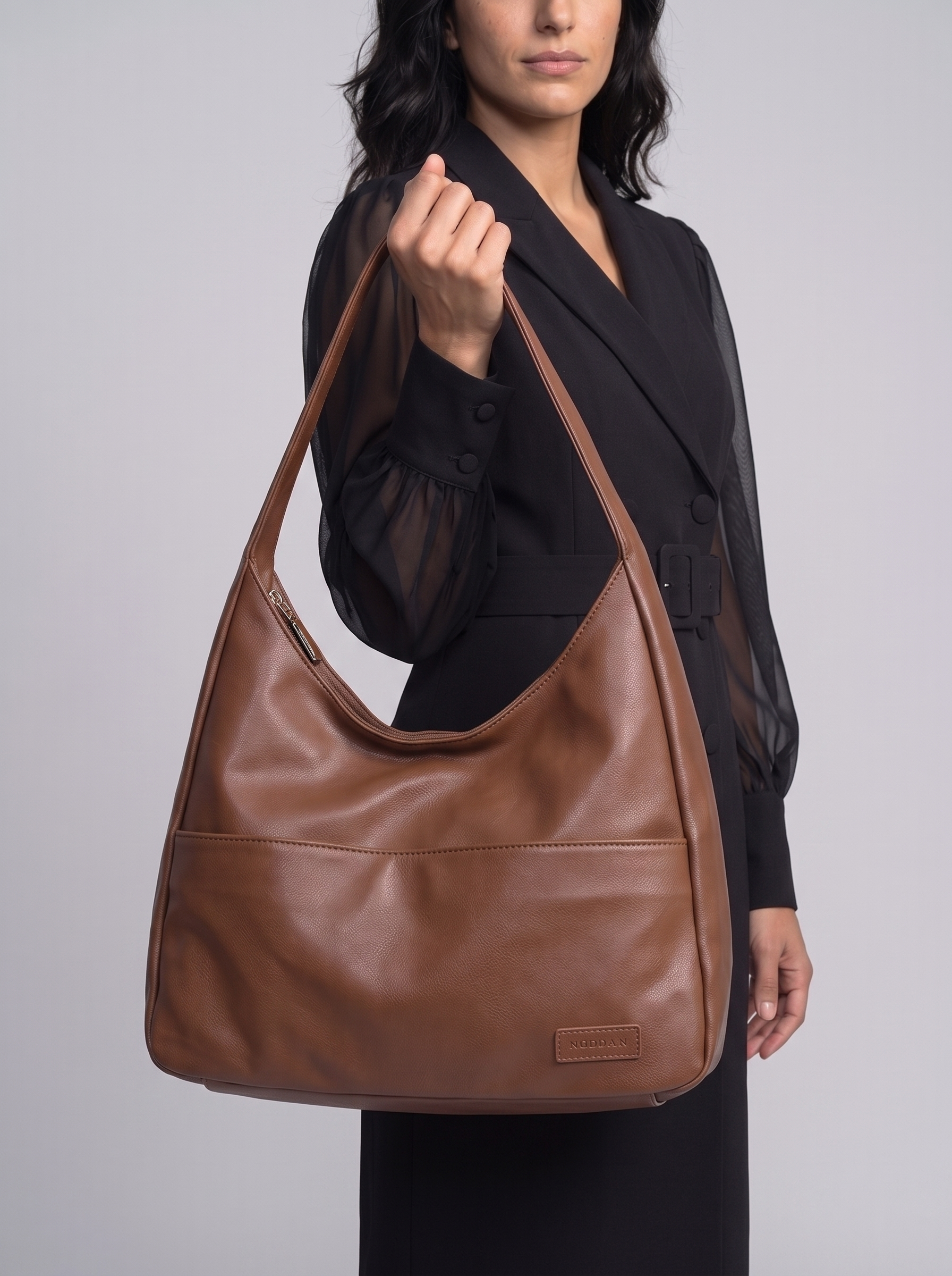 Soft leather tote bag Large capacity brown bucket bag Versatile commuting shoulder bag for women