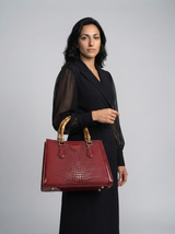 High Quality PU Shoulder Bag For Women Luxury Alligator Handbag Designer Women Bag Retro Bamboo Handle Tote Bag Female