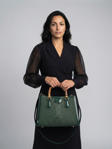 High Quality PU Shoulder Bag For Women Luxury Alligator Handbag Designer Women Bag Retro Bamboo Handle Tote Bag Female