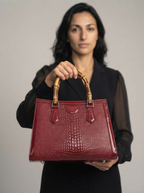 High Quality Leather Shoulder Bag For Women Luxury Alligator Handbag Designer Women Bag Retro Bamboo Handle Tote Bag Female
