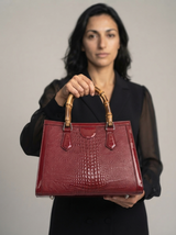 High Quality PU Shoulder Bag For Women Luxury Alligator Handbag Designer Women Bag Retro Bamboo Handle Tote Bag Female