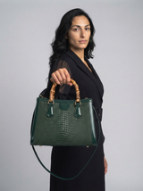 High Quality PU Shoulder Bag For Women Luxury Alligator Handbag Designer Women Bag Retro Bamboo Handle Tote Bag Female